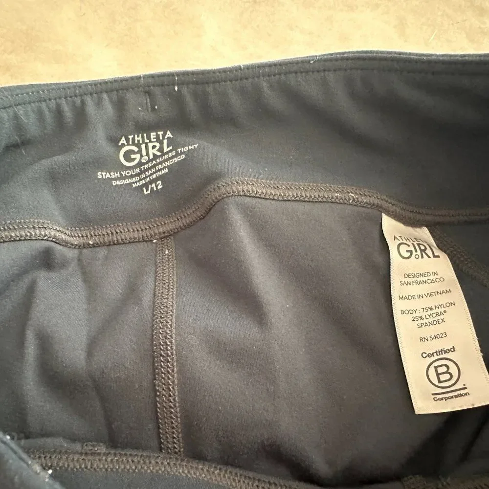 Athleta Girl Leggings Size L 12 Green Athletic Yoga Pants Stretch - Picture 2 of 8